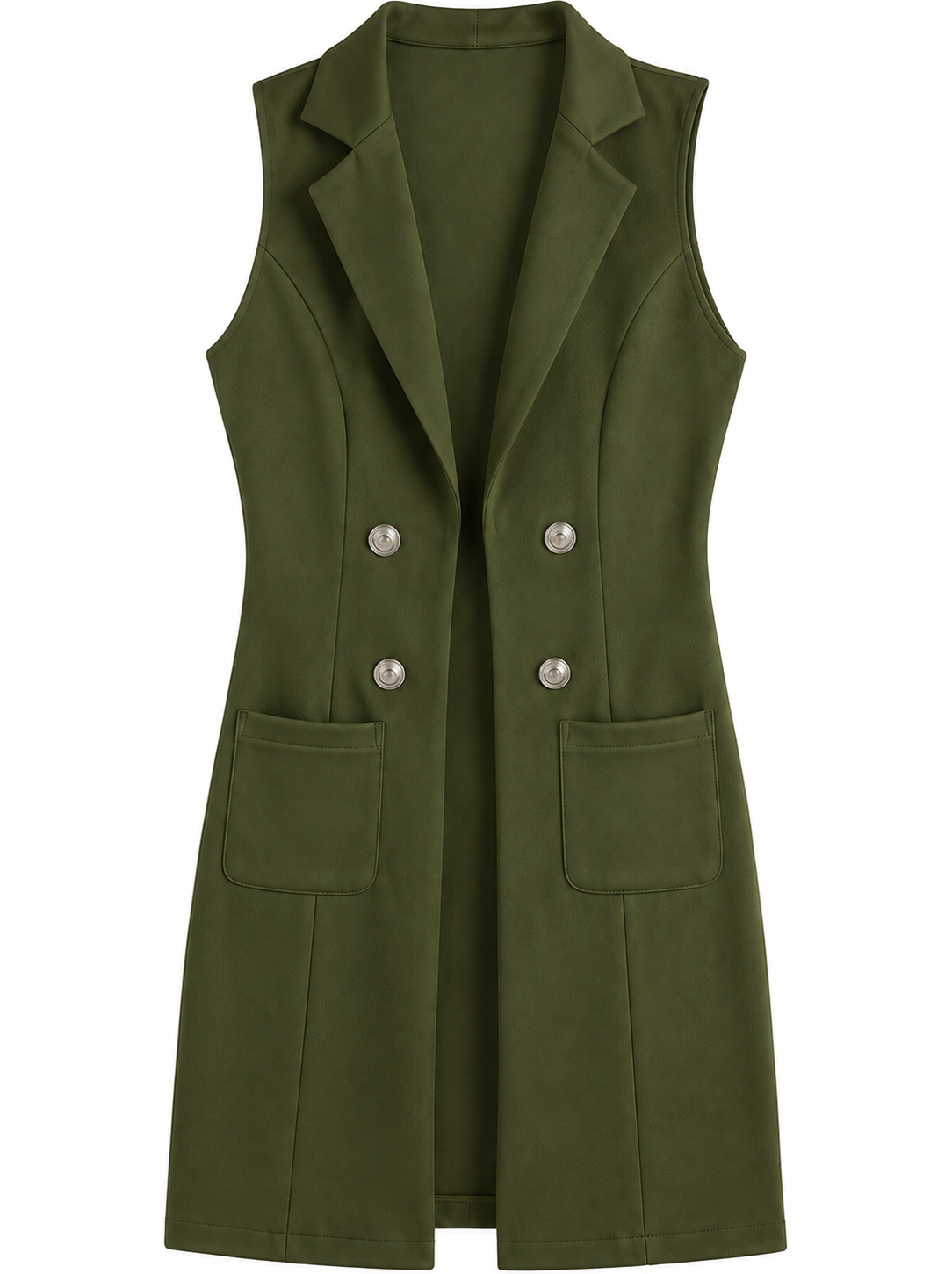 Women's Breasted Long Vest with Pockets