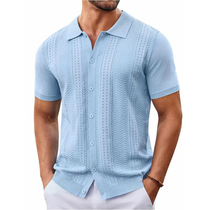 ⭐ Men's Premium Knit Button Down Shirt – Lightweight Short Sleeve Summer Casual Shirt for Beach & Vacation