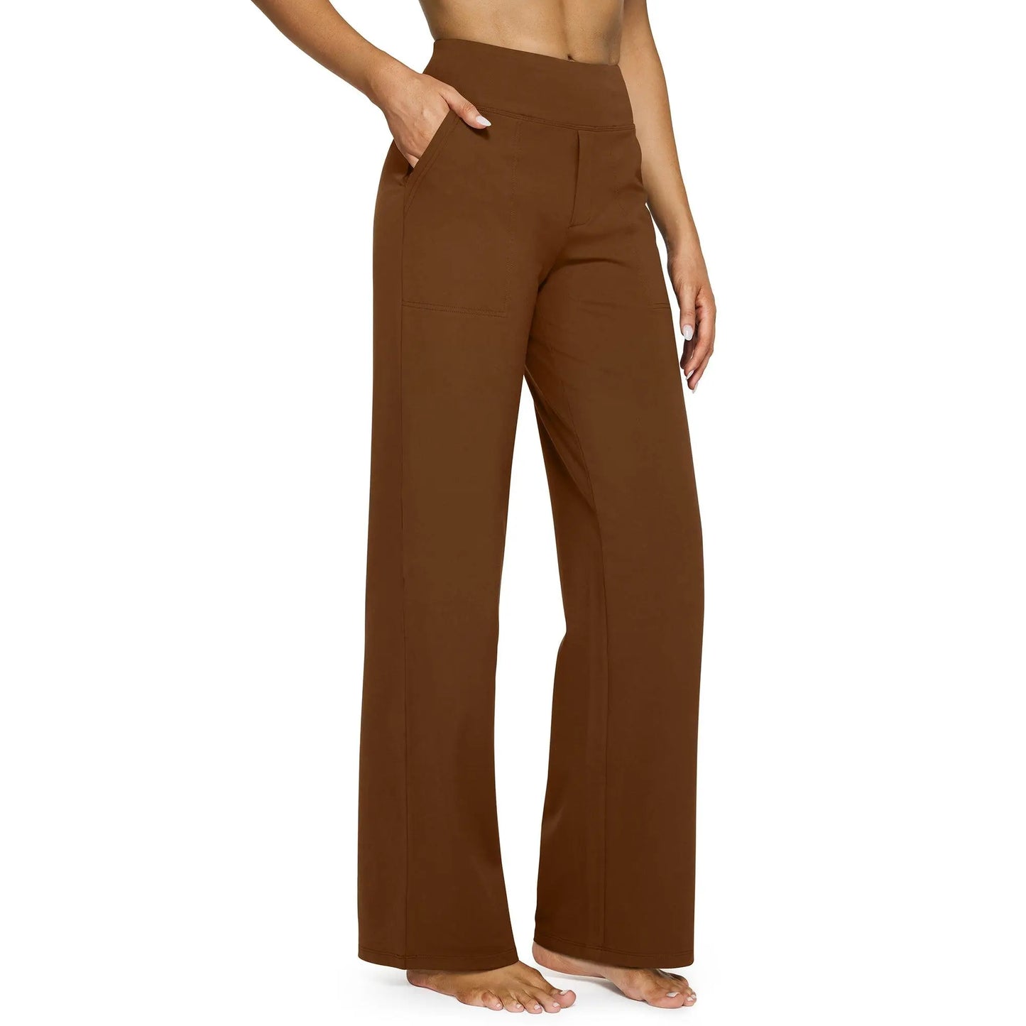 Women's High-Waisted Wide-Leg Pants with Pockets – Soft Stretch Business Casual Yoga Pants