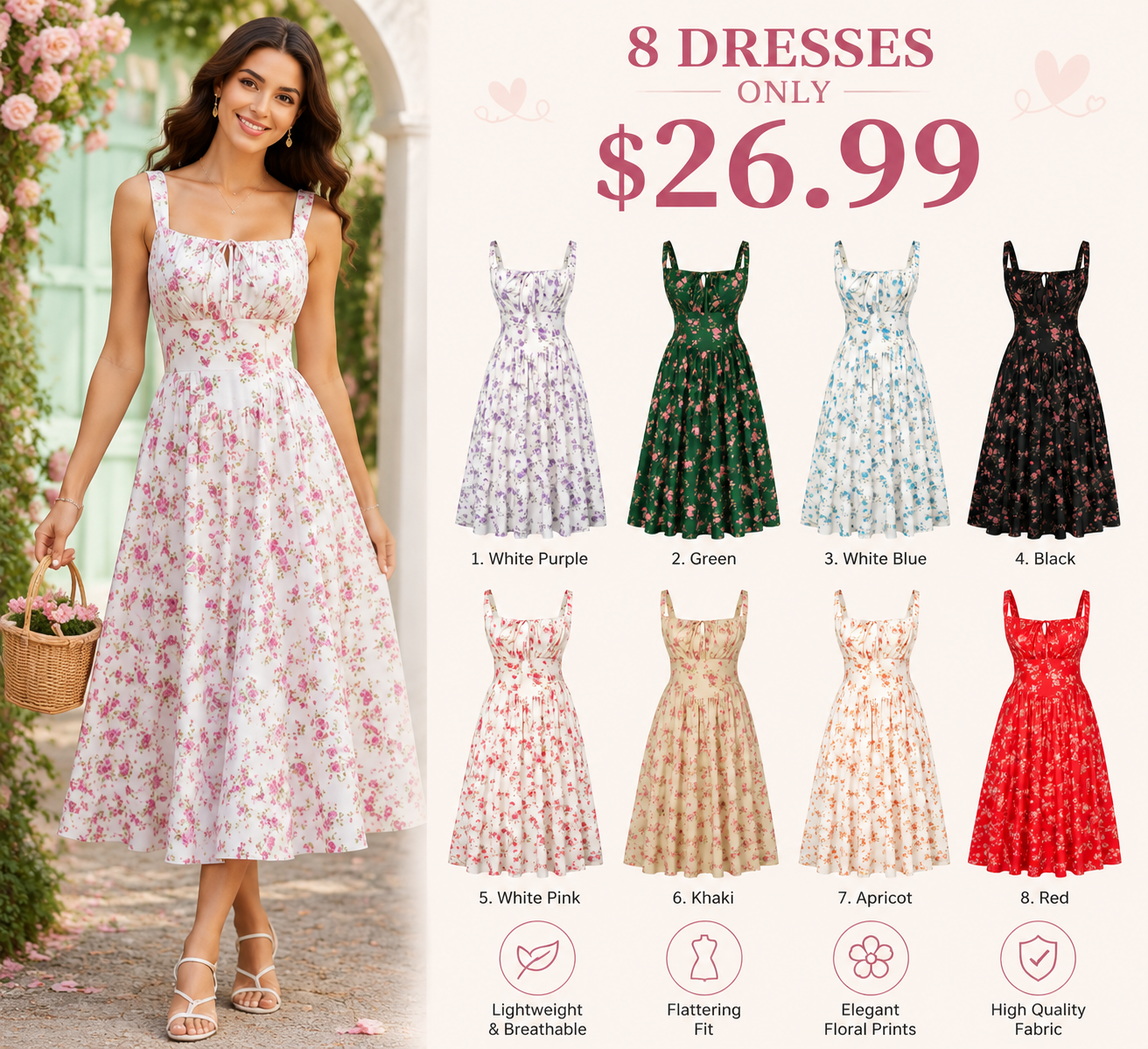 Women's Strappy Sleeveless Milkmaid Corset Flowy Midi Sundress - Floral Casual Wear