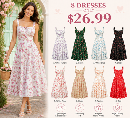 Women's Strappy Sleeveless Milkmaid Corset Flowy Midi Sundress - Floral Casual Wear
