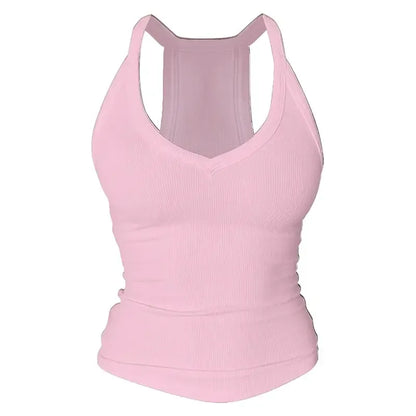 Built-in bust support, sleeveless backless slim-fit basic tank top
