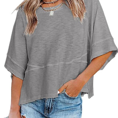 Women's Batwing Sleeve Top ✨ Loose Fit 3/4 Sleeve Flowy Boho Casual Tee