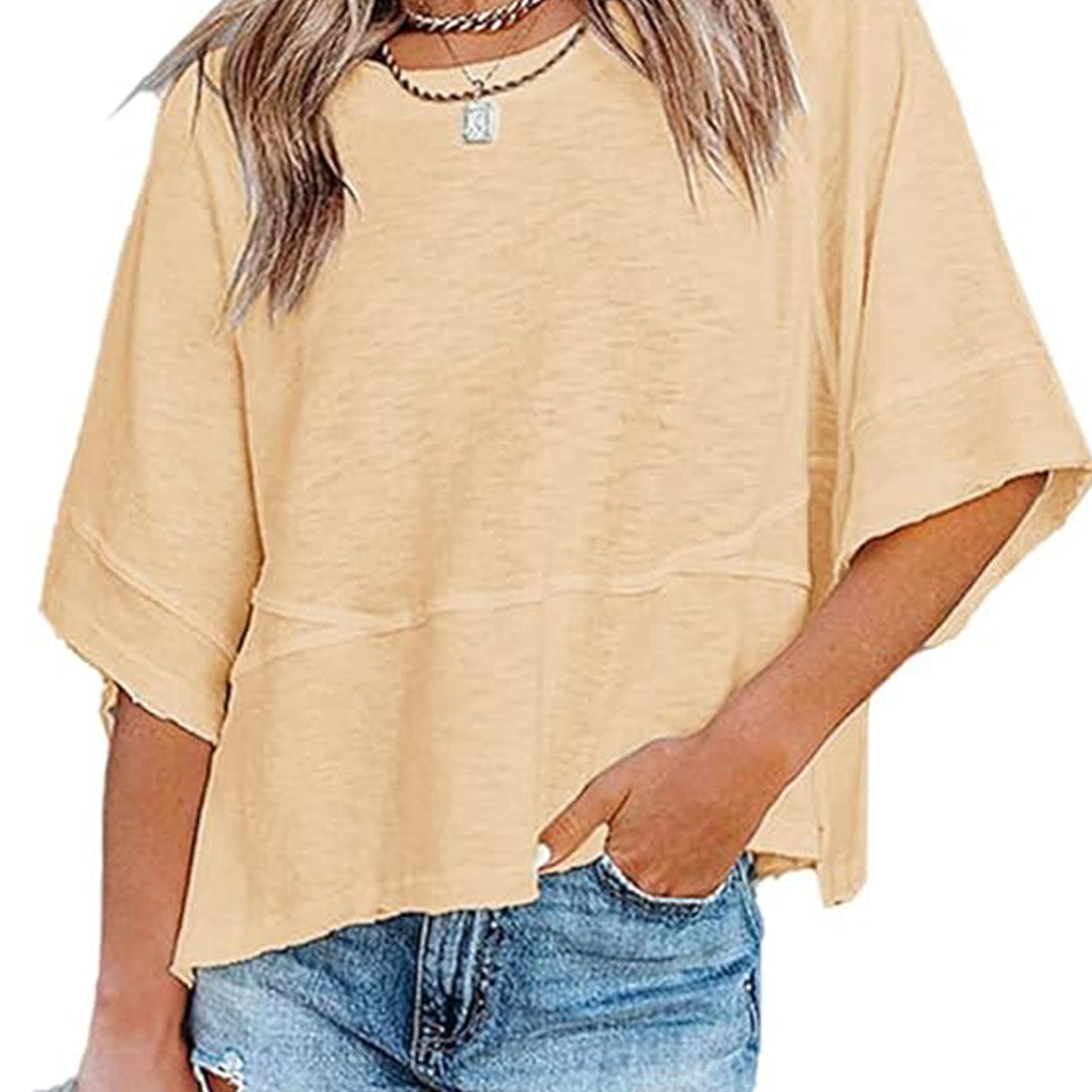 Women's Batwing Sleeve Top ✨ Loose Fit 3/4 Sleeve Flowy Boho Casual Tee
