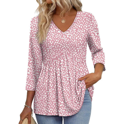 Women's V-Neck 3/4 Sleeve Tunic Top – Flowy Dressy Casual Blouse