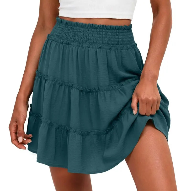 55K+ SOLD!✨🔥Women's Boho Floral Skorts, Flowy Tiered Ruffle Elastic-Waist Bottoms with Built-in Shorts and Pockets, Casual Style