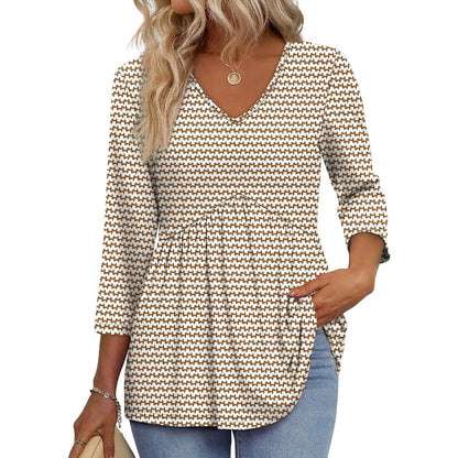 Women's V-Neck 3/4 Sleeve Tunic Top – Flowy Dressy Casual Blouse