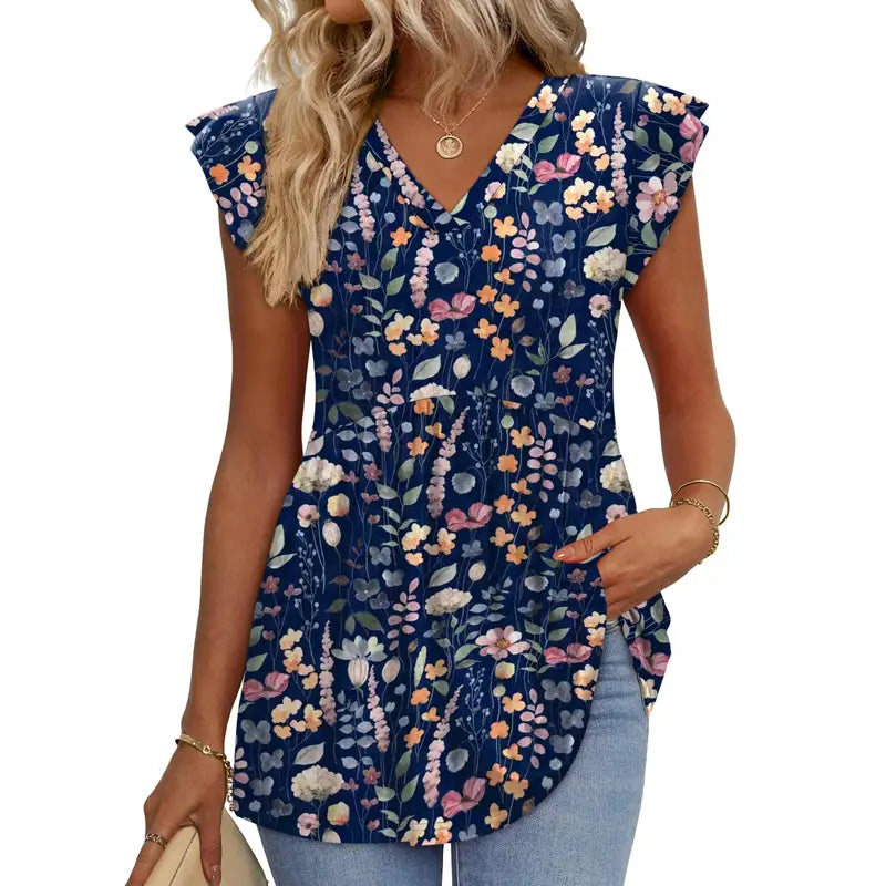 Women's Summer Babydoll Tops 2026 - V Neck Ruffle Sleeve Dressy Casual Blouses for Spring & Summer