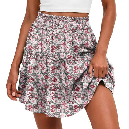 55K+ SOLD!✨🔥Women's Boho Floral Skorts, Flowy Tiered Ruffle Elastic-Waist Bottoms with Built-in Shorts and Pockets, Casual Style