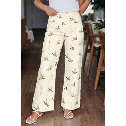 Women's Wide-Leg Jeans with Mallard Duck Print