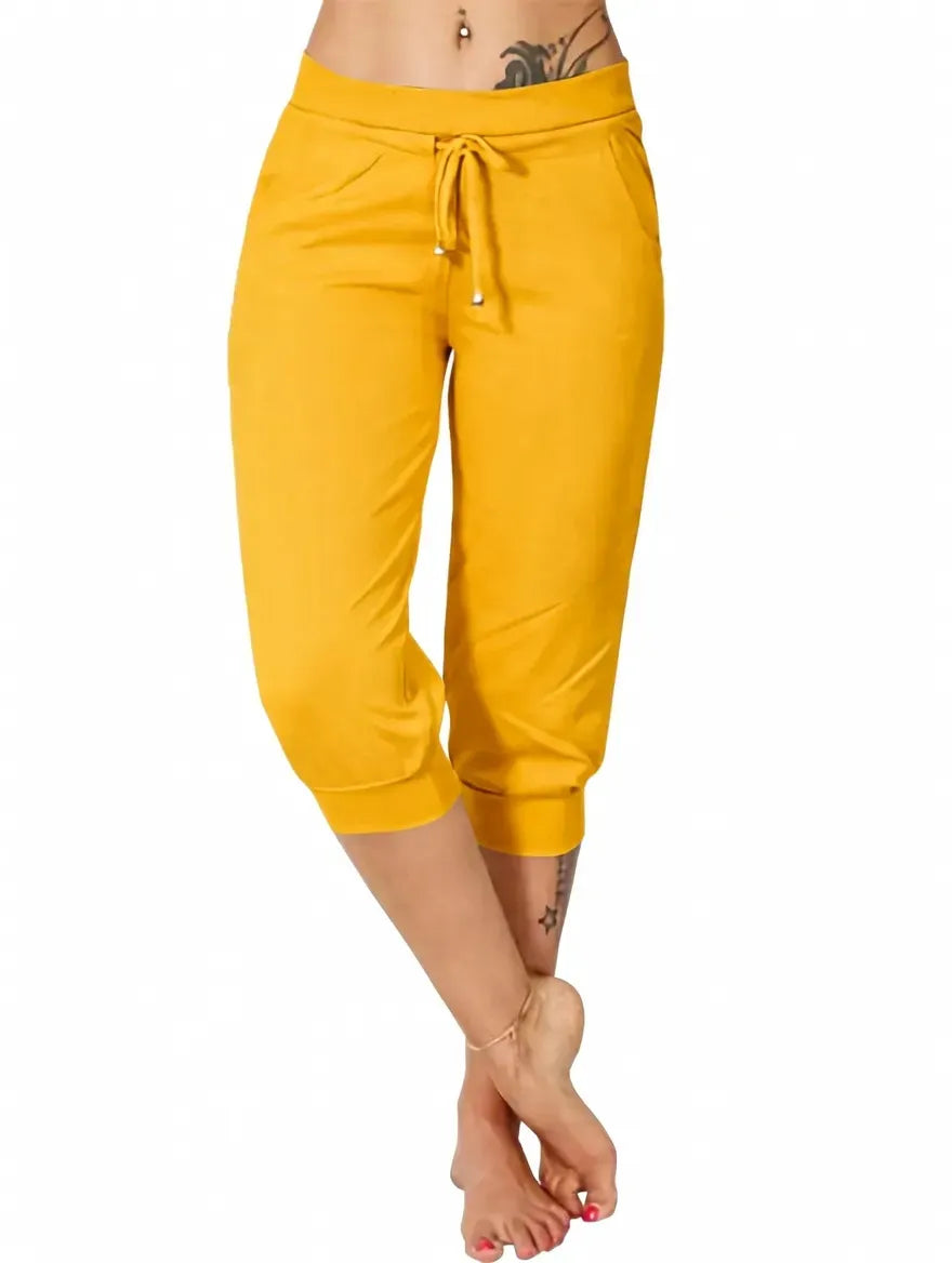 🔥Hot Summer Sale🔥Women's Drawstring Capri Pants with Pockets for Casual Comfort Wear