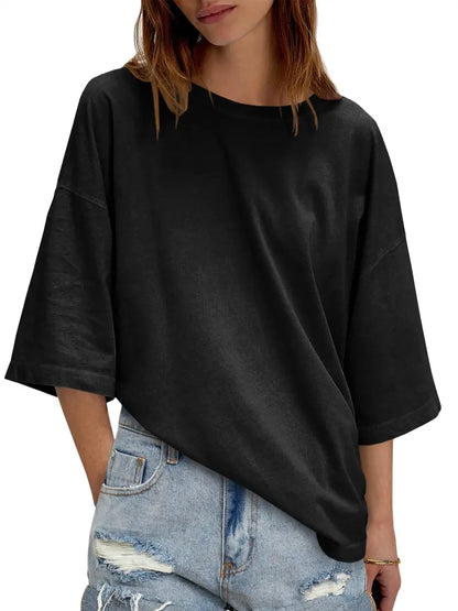 Women's Oversized Half Sleeve T-Shirt – Casual Crew Neck Loose Fit Tunic Tee, Lightweight Summer Boxy Basic Top