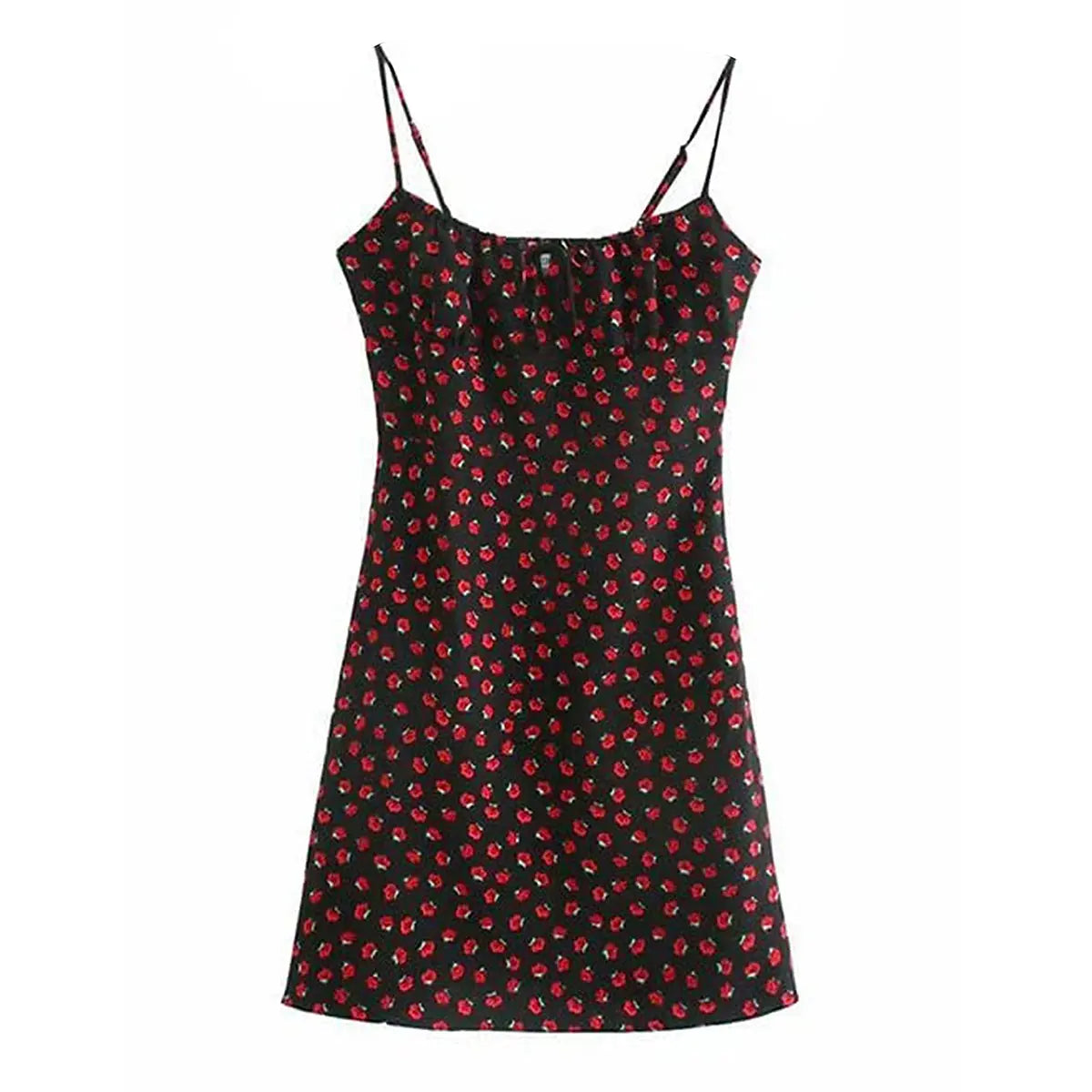 Women's Floral Slip Dress – Square Neck Spaghetti Strap Bodycon Sundress with Adjustable Straps, Tie Front, Y2K Summer Casual Dress