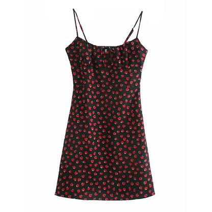 Women's Floral Slip Dress – Square Neck Spaghetti Strap Bodycon Sundress with Adjustable Straps, Tie Front, Y2K Summer Casual Dress