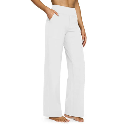 Women's High-Waisted Wide-Leg Pants with Pockets – Soft Stretch Business Casual Yoga Pants