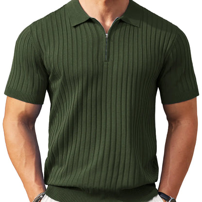 8.1K+ SOLD! |Men's Ribbed Knit 1/4 Zip Polo Shirt – Short Sleeve Casual Golf Sweater Polo for Business Casual, Travel & Everyday Wear