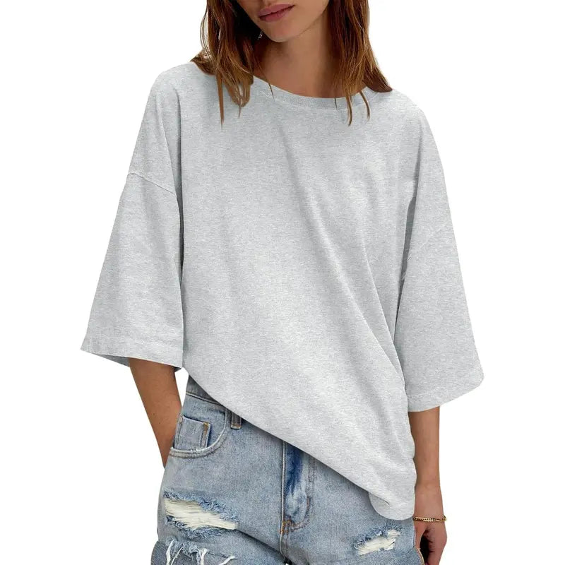 Women's Oversized Half Sleeve T-Shirt – Casual Crew Neck Loose Fit Tunic Tee, Lightweight Summer Boxy Basic Top