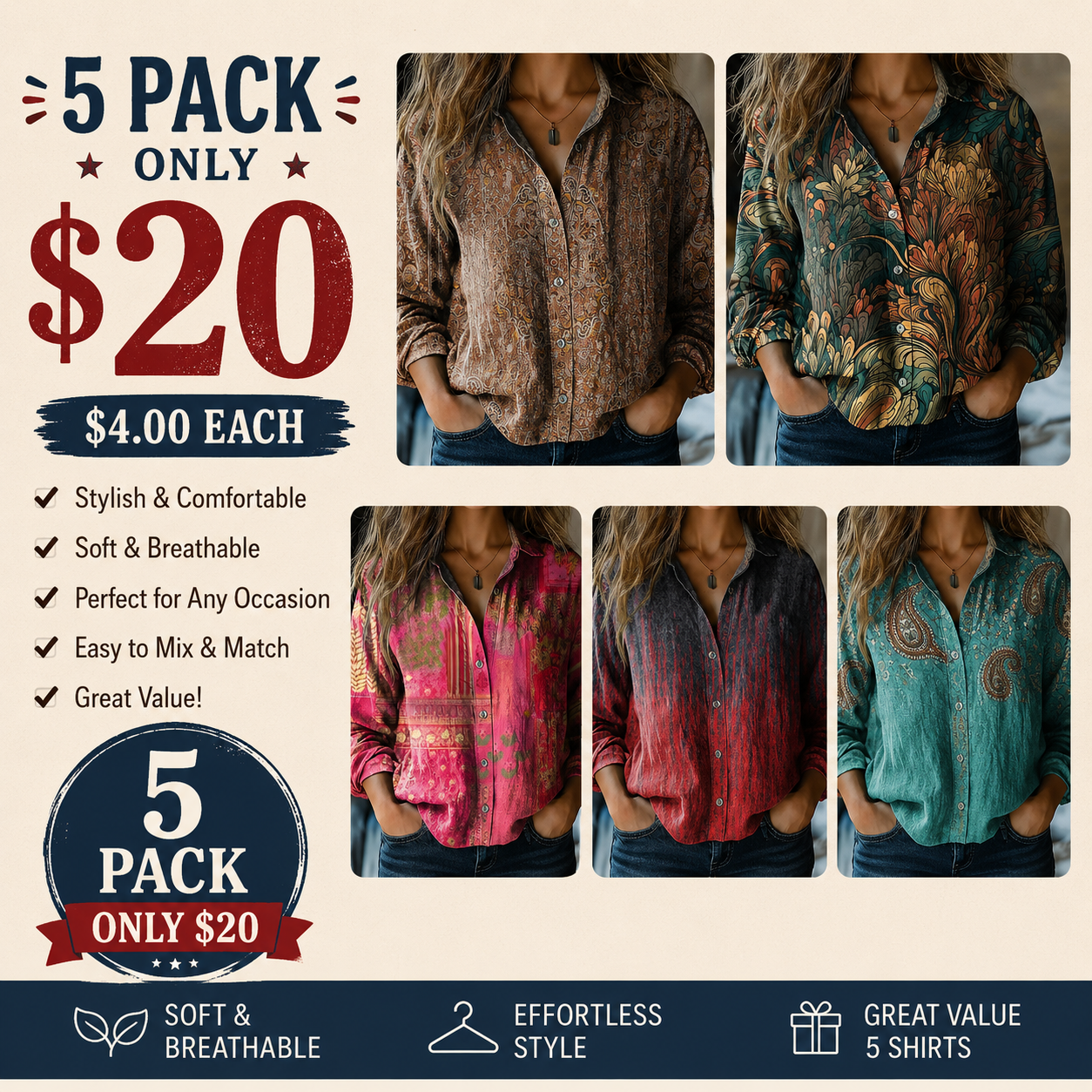 Vintage casual shirt met print voor dames