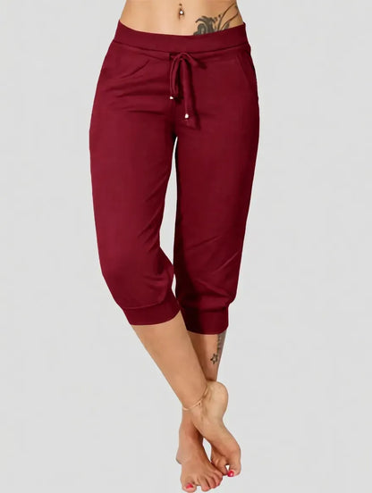 🔥Hot Summer Sale🔥Women's Drawstring Capri Pants with Pockets for Casual Comfort Wear