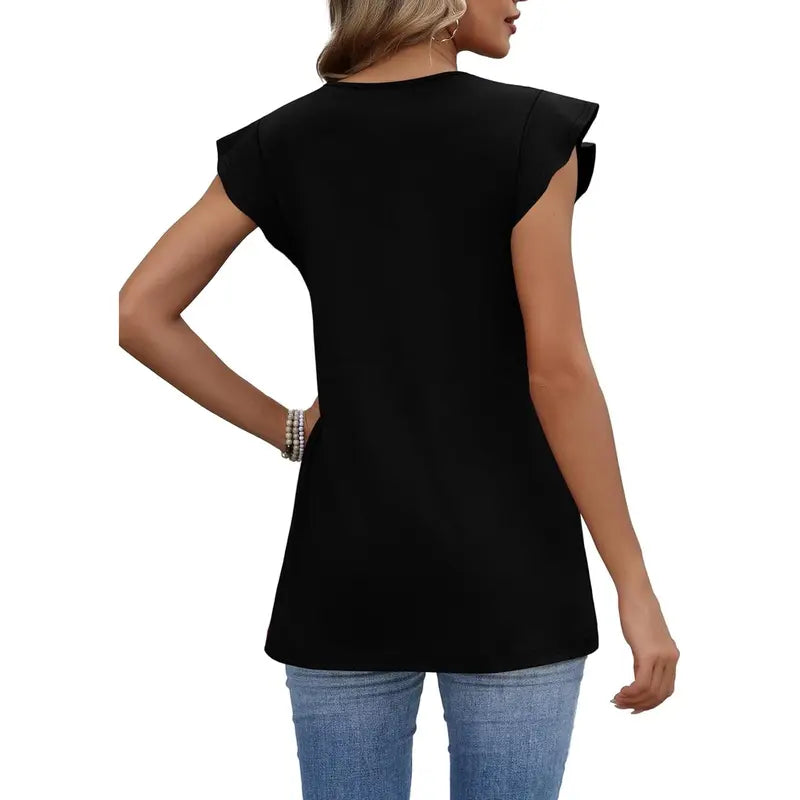 Women's Summer Babydoll Tops 2026 - V Neck Ruffle Sleeve Dressy Casual Blouses for Spring & Summer