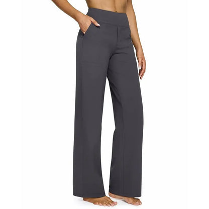 Women's High-Waisted Wide-Leg Pants with Pockets – Soft Stretch Business Casual Yoga Pants