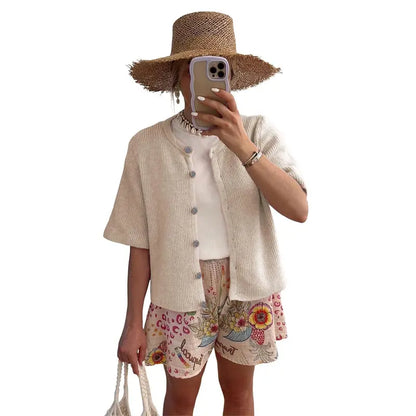 Women's Short Sleeve Knit Cardigan - Crew Neck Button Down Lightweight Ribbed Summer Layering Top