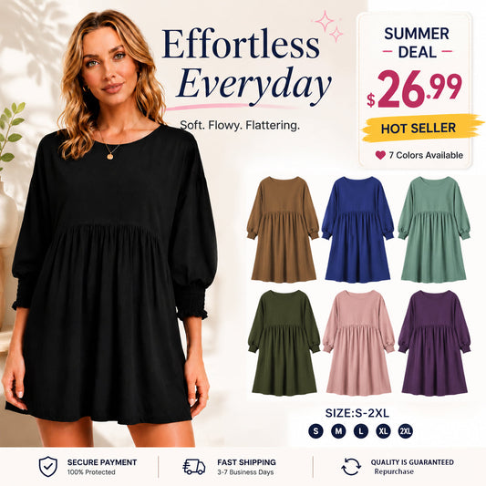 ☀️ Flowy Summer Mini Dress 👗 Casual Loose Fit Swing Sundress For Beach & Daily Wear ✨