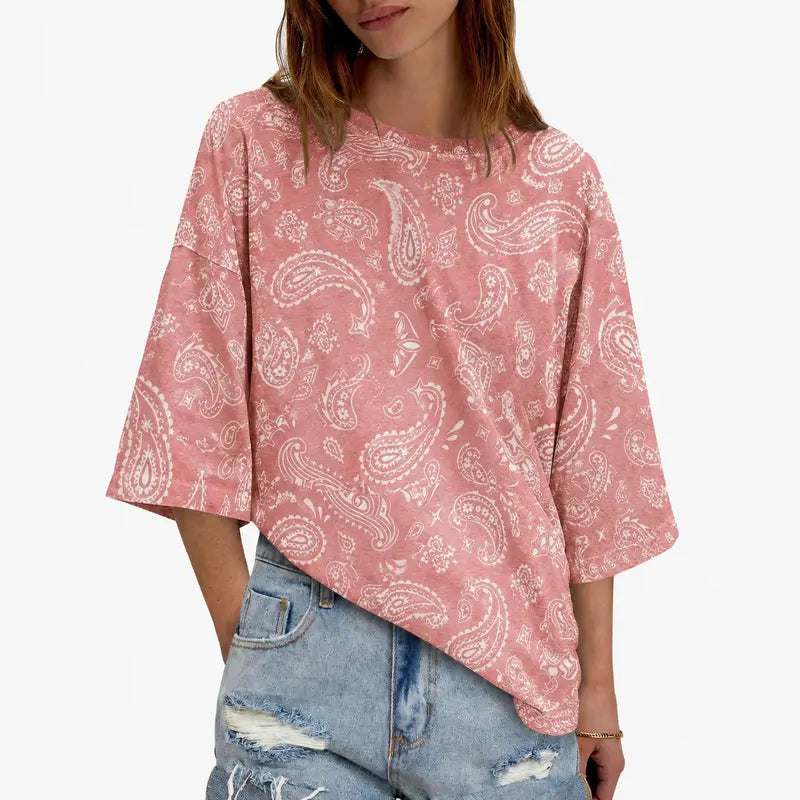 Women's Oversized Half Sleeve T-Shirt – Casual Crew Neck Loose Fit Tunic Tee, Lightweight Summer Boxy Basic Top