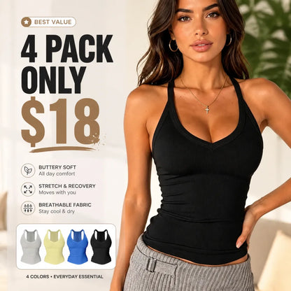 Built-in bust support, sleeveless backless slim-fit basic tank top