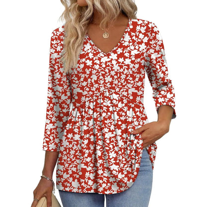 Women's V-Neck 3/4 Sleeve Tunic Top – Flowy Dressy Casual Blouse