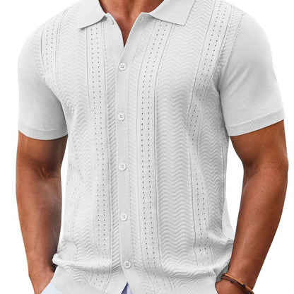⭐ Men's Premium Knit Button Down Shirt – Lightweight Short Sleeve Summer Casual Shirt for Beach & Vacation