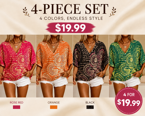 Trending Now⭐👚 Boho Print Batwing Sleeve Top – Flowing V-Neck & Effortless Bohemian Style