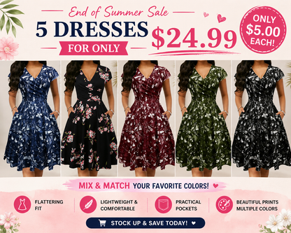 Women's Elegant Printed Dress with Pockets