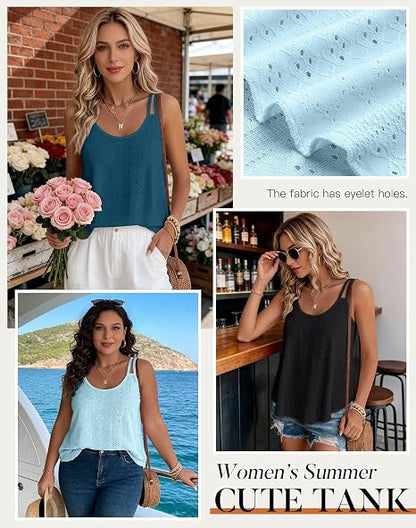Women's Lightweight Spaghetti Strap Tank Top | Loose Fit Scoop Neck Summer Beach Cami
