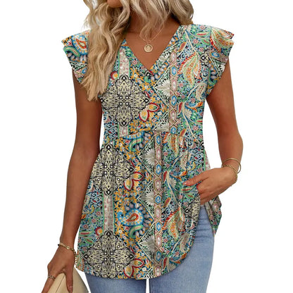 Women's Summer Babydoll Tops 2026 - V Neck Ruffle Sleeve Dressy Casual Blouses for Spring & Summer