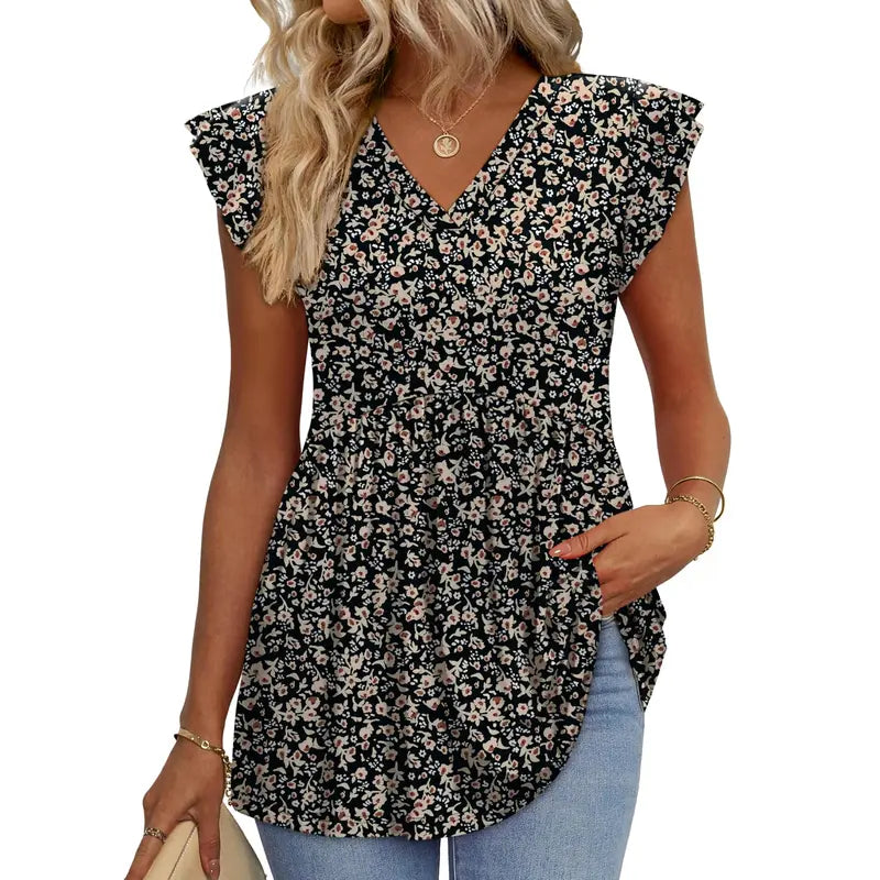 Women's Summer Babydoll Tops 2026 - V Neck Ruffle Sleeve Dressy Casual Blouses for Spring & Summer
