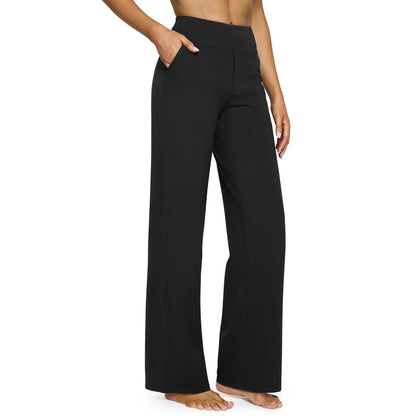 Women's High-Waisted Wide-Leg Pants with Pockets – Soft Stretch Business Casual Yoga Pants