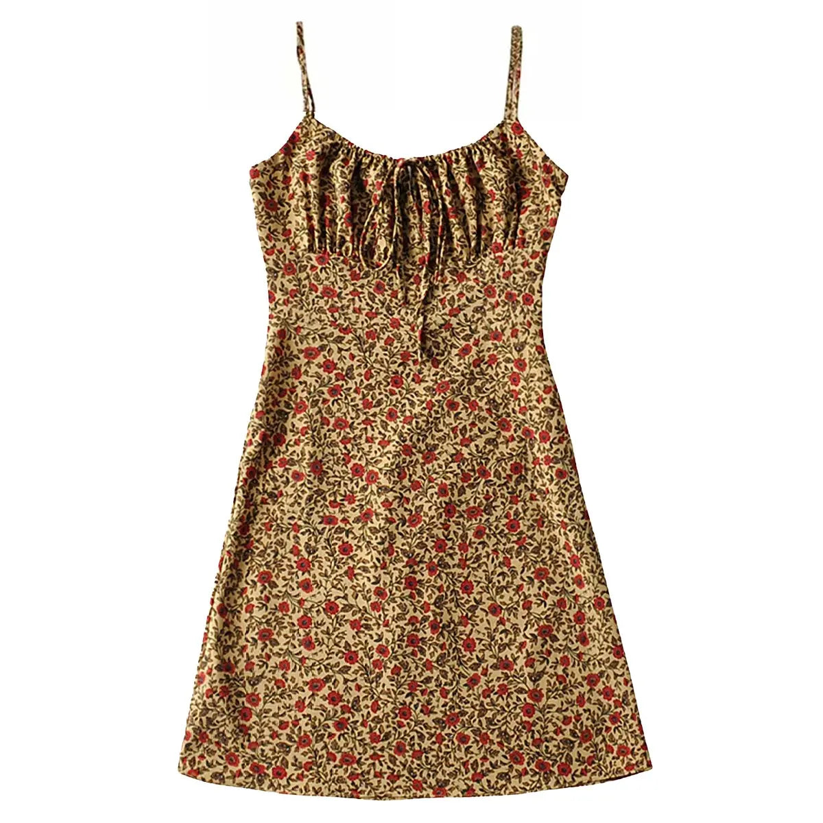 Women's Floral Slip Dress – Square Neck Spaghetti Strap Bodycon Sundress with Adjustable Straps, Tie Front, Y2K Summer Casual Dress