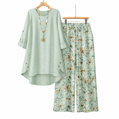 Women's Cotton Linen Half Sleeve Top ＆ Pants Set – Breathable & lightweight