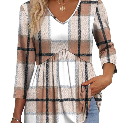 Women's V-Neck 3/4 Sleeve Tunic Top – Flowy Dressy Casual Blouse