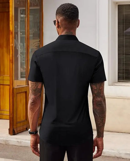 Men's Stretch Short Sleeve Dress Shirt | Slim Fit Business Casual Button Down