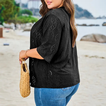 Women's Lightweight Crochet Kimono Cardigan – Open Front Half Sleeve Summer Beach Cover Up