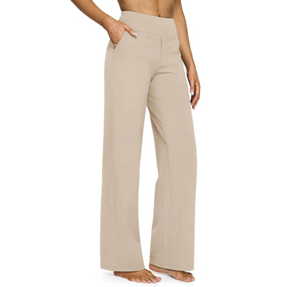Women's High-Waisted Wide-Leg Pants with Pockets – Soft Stretch Business Casual Yoga Pants