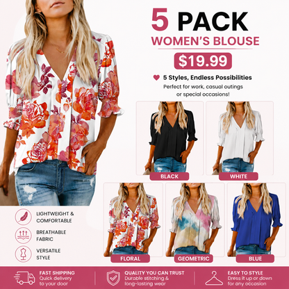 Women's Lightweight Floral Blouse – Cute V-Neck Ruffle Sleeve Summer Top