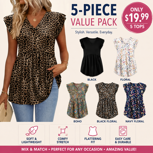 Women's Summer Babydoll Tops 2026 - V Neck Ruffle Sleeve Dressy Casual Blouses for Spring & Summer