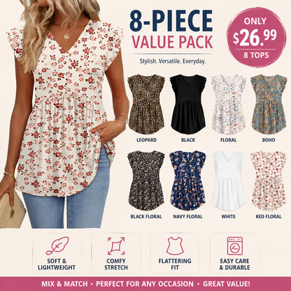 Women's Summer Babydoll Tops 2026 - V Neck Ruffle Sleeve Dressy Casual Blouses for Spring & Summer