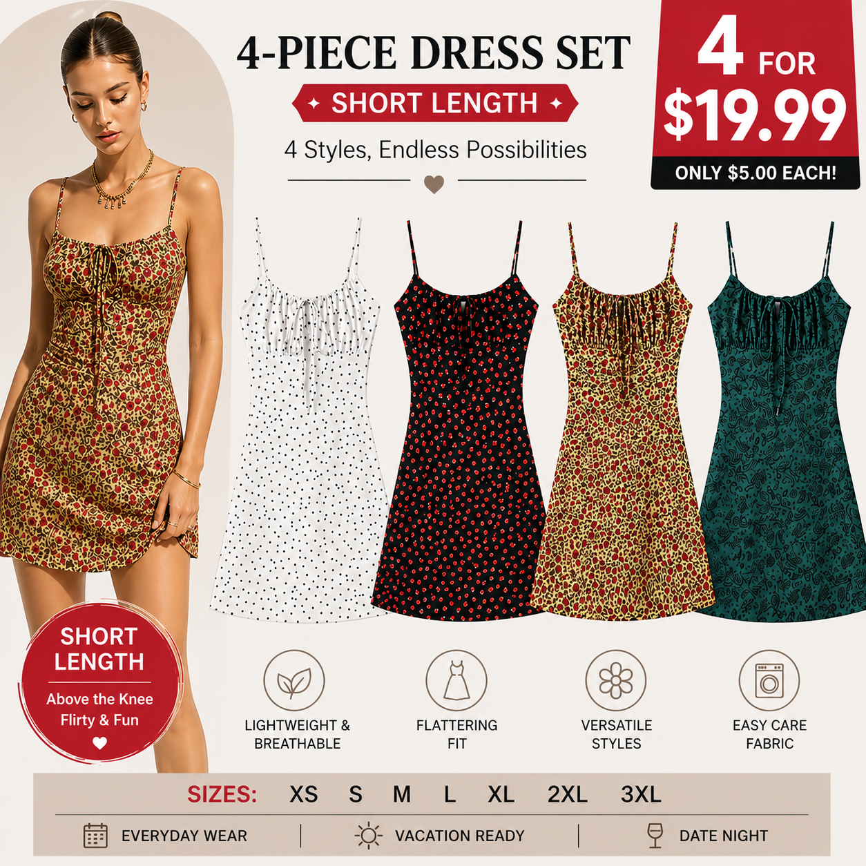 Women's Floral Slip Dress – Square Neck Spaghetti Strap Bodycon Sundress with Adjustable Straps, Tie Front, Y2K Summer Casual Dress