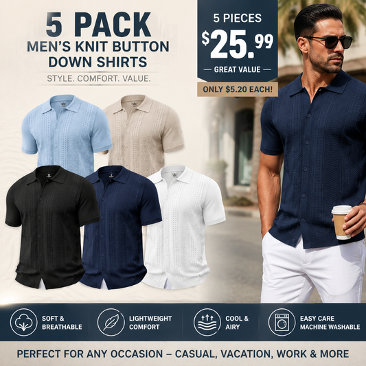 ⭐ Men's Premium Knit Button Down Shirt – Lightweight Short Sleeve Summer Casual Shirt for Beach & Vacation