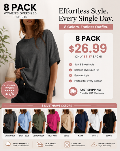 Women's Oversized T-Shirt | Soft Loose Fit Casual Crew Neck Basic Tee for Everyday Wear
