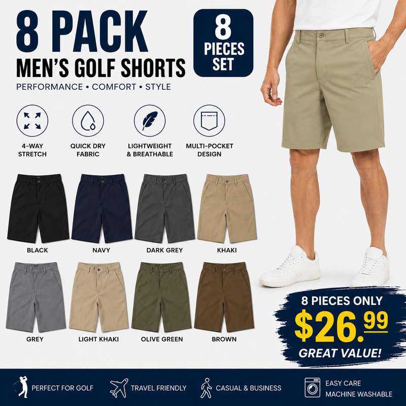 Men's 9" Golf Shorts Quick-Dry Stretch Lightweight Casual Work Shorts with 3 Pockets